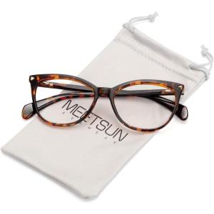 imageMEETSUN Non Prescription Glasses Frames For WomenRetro Cateye Fake Eyeglasses HD Clear LensLeopard