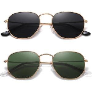 imageMEETSUN Polarized Hexagon Sunglasses for Women Men Polygon Square Sun Glasses UV400 Protection Metal Frame2packgoldgray Lensgold Framedark Green Lens