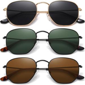 imageMEETSUN Polarized Hexagon Sunglasses for Women Men Polygon Square Sun Glasses UV400 Protection Metal Frame3 Packgold Grayblack Dark Greenblack Brown