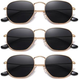 imageMEETSUN Polarized Hexagon Sunglasses for Women Men Polygon Square Sun Glasses UV400 Protection Metal Frame3 Packgold Graygold Graygold Gray