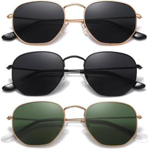 imageMEETSUN Polarized Hexagon Sunglasses for Women Men Polygon Square Sun Glasses UV400 Protection Metal Frame3pack Gold Grayblack Graygold Dark Green