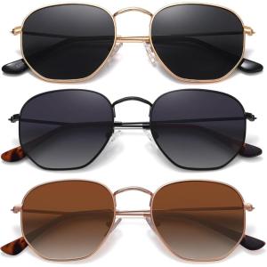 imageMEETSUN Polarized Hexagon Sunglasses for Women Men Polygon Square Sun Glasses UV400 Protection Metal Frame3pack Gold Graygradient Brown Lensgradient Gray Lens