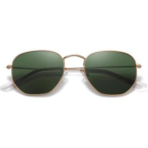 imageMEETSUN Polarized Hexagon Sunglasses for Women Men Polygon Square Sun Glasses UV400 Protection Metal FrameGold Framedark Green Lens