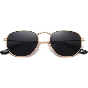 imageMEETSUN Polarized Hexagon Sunglasses for Women Men Polygon Square Sun Glasses UV400 Protection Metal FrameGold Framegray Lens