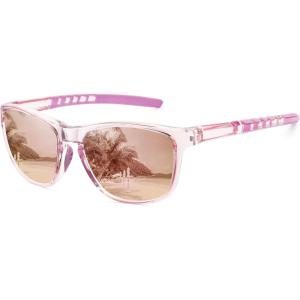 imageMEETSUN Polarized Sports Sunglasses for Women Men Driving Running Cycling Fishing Sun Glasses UV400 ProtectionClear Pink Framechampagne Mirror Lens