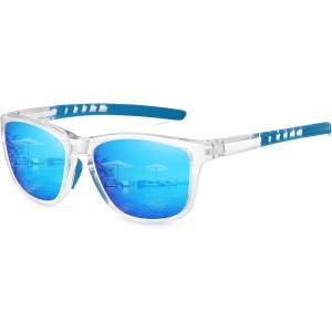 imageMEETSUN Polarized Sports Sunglasses for Women Men Driving Running Cycling Fishing Sun Glasses UV400 ProtectionTransparent Frameblue Mirror Lens