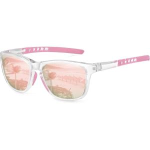 imageMEETSUN Polarized Sports Sunglasses for Women Men Driving Running Cycling Fishing Sun Glasses UV400 ProtectionTransparent Framepink Mirror Lens
