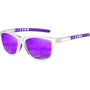 imageMEETSUN Polarized Sports Sunglasses for Women Men Driving Running Cycling Fishing Sun Glasses UV400 ProtectionTransparent Framepurple Mirror Lens