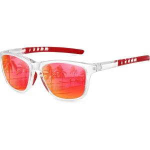 imageMEETSUN Polarized Sports Sunglasses for Women Men Driving Running Cycling Fishing Sun Glasses UV400 ProtectionTransparent Framered Mirror Lens
