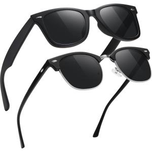 imageMEETSUN Polarized Sunglasses for Men Women Classic Retro Sun Glasses for Driving Fishing UV Protection2 Pack C4 Matte Black Frame  Black Silver Semirimless Frame
