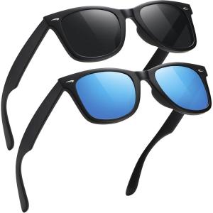 imageMEETSUN Polarized Sunglasses for Men Women Classic Retro Sun Glasses for Driving Fishing UV Protection2 Pack Matte Black Frame Grey Lens  Blue Mirrored Lens