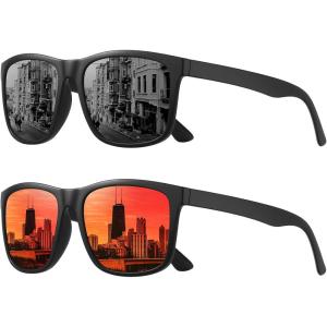 imageMEETSUN Polarized Sunglasses for Men Women Driving Sun Glasses UV Protection2pack Blackred Mirror Lens