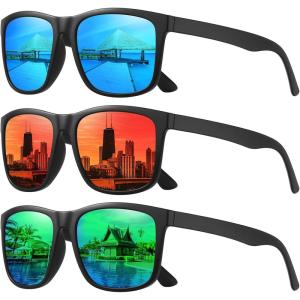imageMEETSUN Polarized Sunglasses for Men Women Driving Sun Glasses UV Protection3packbluegreenred
