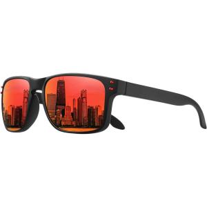 imageMEETSUN Polarized Sunglasses for Men Women Sports Driving Fishing Glasses UV400 ProtectionBlack Framered Mirror