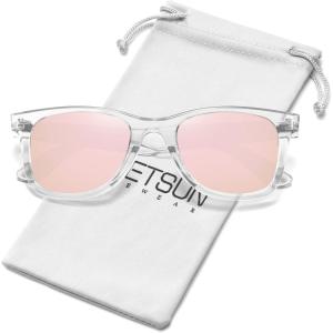 imageMEETSUN Polarized Sunglasses for Women Men Classic Retro Square Frame Driving Trendy Sun Glasses UV ProtectionClear Frame Pink Mirrored Lens