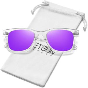 imageMEETSUN Polarized Sunglasses for Women Men Classic Retro Square Frame Driving Trendy Sun Glasses UV ProtectionClear Frame Purple Mirrored Lens