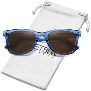 imageMEETSUN Polarized Sunglasses for Women Men Classic Retro Square Frame Driving Trendy Sun Glasses UV ProtectionLight Blue Frame Brown Lens