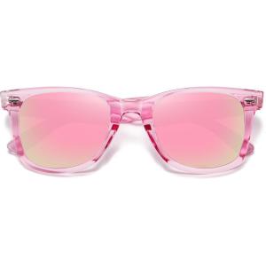 imageMEETSUN Polarized Sunglasses for Women Men Classic Retro Square Frame Driving Trendy Sun Glasses UV ProtectionLight Pink Frame Purplepink Mirrored Lens