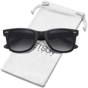 imageMEETSUN Polarized Sunglasses for Women Men Classic Retro Square Frame Driving Trendy Sun Glasses UV ProtectionMatte Black Frame Grey Gradient Lens