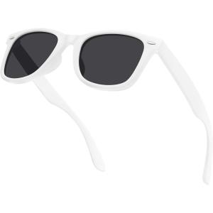 imageMEETSUN Polarized Sunglasses for Women Men Classic Retro Square Frame Driving Trendy Sun Glasses UV ProtectionWhite Frame Grey Lens