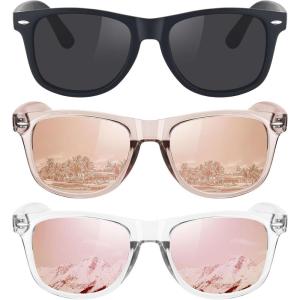 imageMEETSUN Polarized Sunglasses for Women Men Classic Retro Trendy Driving Sun Glasses UV400 Protection 3 Pack3 Pack Matte Black  Champagne Mirrored  Pink Mirrored
