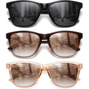 imageMEETSUN Polarized Sunglasses for Women Men Trendy Classic Retro Designer Style Fashion UV400 Protection3 Pack Black  Brown Gradient  Light Brown