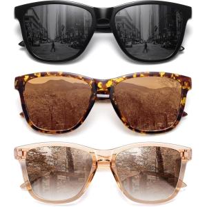 imageMEETSUN Polarized Sunglasses for Women Men Trendy Classic Retro Designer Style Fashion UV400 Protection3 Pack Black  Light Brown  Tortoiseshell