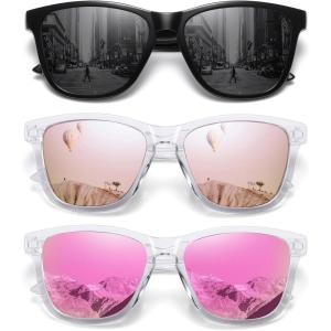 imageMEETSUN Polarized Sunglasses for Women Men Trendy Classic Retro Designer Style Fashion UV400 Protection3 Pack Black Lens  Pink Mirrored  Purple Pink Mirrored