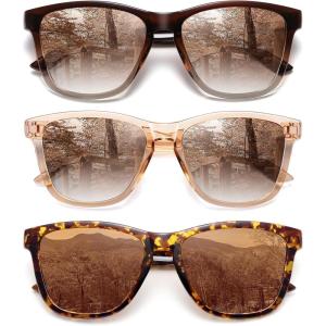 imageMEETSUN Polarized Sunglasses for Women Men Trendy Classic Retro Designer Style Fashion UV400 Protection3 Pack Brown Gradient  Light Brown  Tortoiseshell