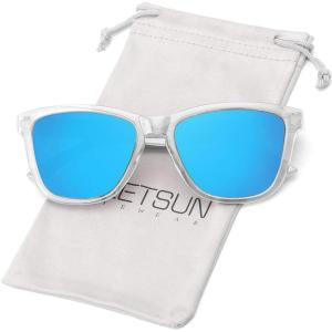 imageMEETSUN Polarized Sunglasses for Women Men Trendy Classic Retro Designer StyleClear Frame  Blue Mirrored Lens