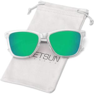 imageMEETSUN Polarized Sunglasses for Women Men Trendy Classic Retro Designer StyleClear Frame  Green Mirrored Lens