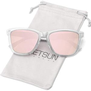 imageMEETSUN Polarized Sunglasses for Women Men Trendy Classic Retro Designer StyleClear Frame  Pink Mirrored Lens