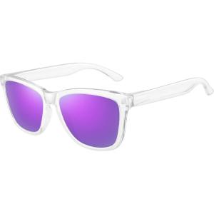 imageMEETSUN Polarized Sunglasses for Women Men Trendy Classic Retro Designer StyleClear Frame  Purple Mirrored Lens