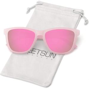 imageMEETSUN Polarized Sunglasses for Women Men Trendy Classic Retro Designer StylePink Framematte  Pink Mirrored Lens