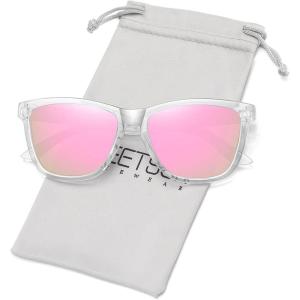 imageMEETSUN Polarized Sunglasses for Women Men Trendy Classic Retro Designer StylePink Mirror  Clear Frame