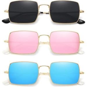 imageMEETSUN Rectangle Polarized Sunglasses for Women Men Retro Classic Square Sun Glasses UV400 Protection Vintage Metal Frame3pack GoldGrayblue Mirror Lenspink Mirror Lens