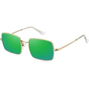 imageMEETSUN Rectangle Polarized Sunglasses for Women Men Retro Classic Square Sun Glasses UV400 Protection Vintage Metal FrameGoldGreen Mirror Lens