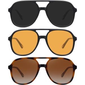 imageMEETSUN Retro Oversized Aviator Sunglasses for Women Men Trendy Square Aviators 70s Vintage Sun Glasses3packblack  TortoiseBrown  Yellow