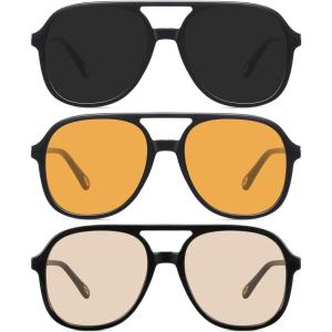 imageMEETSUN Retro Oversized Aviator Sunglasses for Women Men Trendy Square Aviators 70s Vintage Sun Glasses3packblack BlackYellow BlackLight Brown