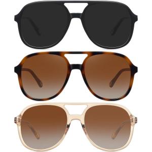 imageMEETSUN Retro Oversized Aviator Sunglasses for Women Men Trendy Square Aviators 70s Vintage Sun Glasses3packblack TortoiseBrown Brown