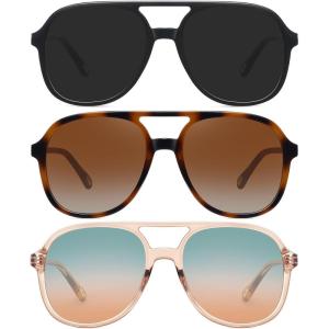 imageMEETSUN Retro Oversized Aviator Sunglasses for Women Men Trendy Square Aviators 70s Vintage Sun Glasses3packblack TortoiseBrown BrownBlue  Brown