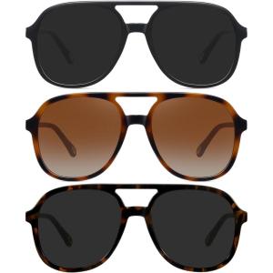 imageMEETSUN Retro Oversized Aviator Sunglasses for Women Men Trendy Square Aviators 70s Vintage Sun Glasses3packblack TortoiseBrowntortoiseGrey