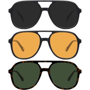 imageMEETSUN Retro Oversized Aviator Sunglasses for Women Men Trendy Square Aviators 70s Vintage Sun Glasses3packblack TortoiseGreen Yellow
