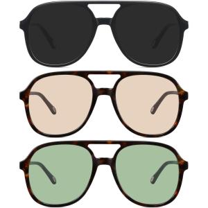 imageMEETSUN Retro Oversized Aviator Sunglasses for Women Men Trendy Square Aviators 70s Vintage Sun Glasses3packblack TortoiseLight Green TortoiseLight Brown