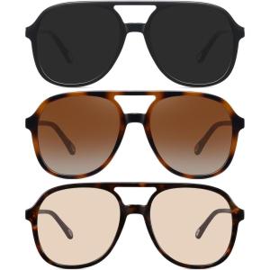 imageMEETSUN Retro Oversized Aviator Sunglasses for Women Men Trendy Square Aviators 70s Vintage Sun Glasses3packblackbrown TortoiseBrowntortoiseLight Brown