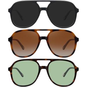 imageMEETSUN Retro Oversized Aviator Sunglasses for Women Men Trendy Square Aviators 70s Vintage Sun Glasses3packblackbrown TortoiseBrowntortoiseLight Green