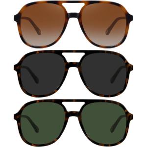 imageMEETSUN Retro Oversized Aviator Sunglasses for Women Men Trendy Square Aviators 70s Vintage Sun Glasses3packtortoiseBrowntortoiseGreentortoiseGrey