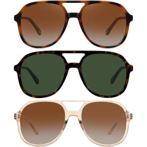 imageMEETSUN Retro Oversized Aviator Sunglasses for Women Men Trendy Square Aviators 70s Vintage Sun Glasses3packtortoiseGreen TortoiseBrown Brown