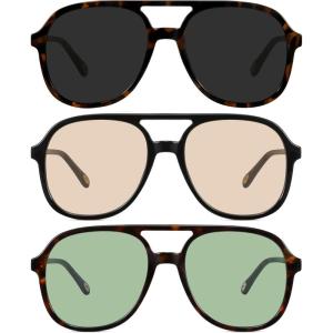 imageMEETSUN Retro Oversized Aviator Sunglasses for Women Men Trendy Square Aviators 70s Vintage Sun Glasses3packtortoiseGrey TortoiseLight Green BlackLight Brown