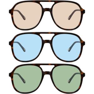 imageMEETSUN Retro Oversized Aviator Sunglasses for Women Men Trendy Square Aviators 70s Vintage Sun Glasses3packtortoiseLight Green TortoiseLight Brown TortoiseBlue